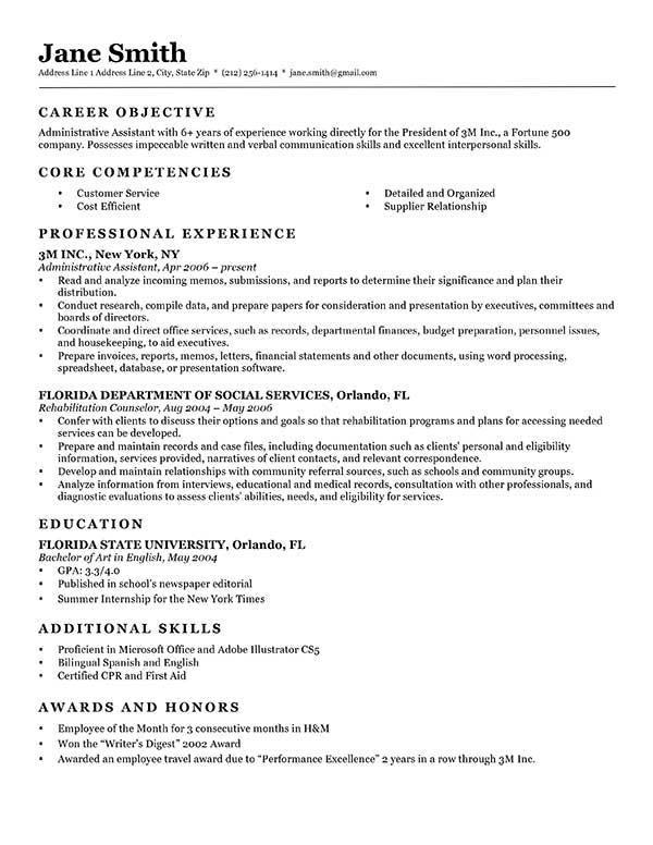 Free Classic Resume Templates in Microsoft Word Format