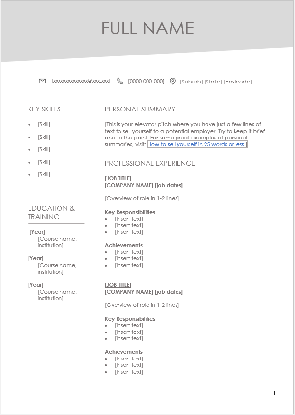 Free Clean and White Resume CV Template Microsoft Word (DOCX) Format