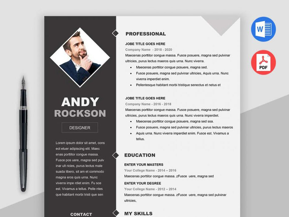 Free Modern Elegant Photo CV Resume Template in Microsoft Word (DOC) Format