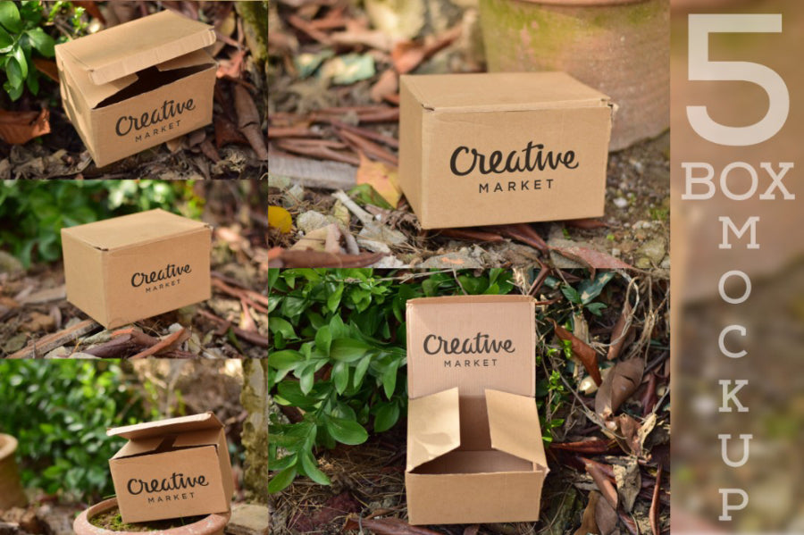 Free 5 Cardboard Packging Boxes Mockup PSD
