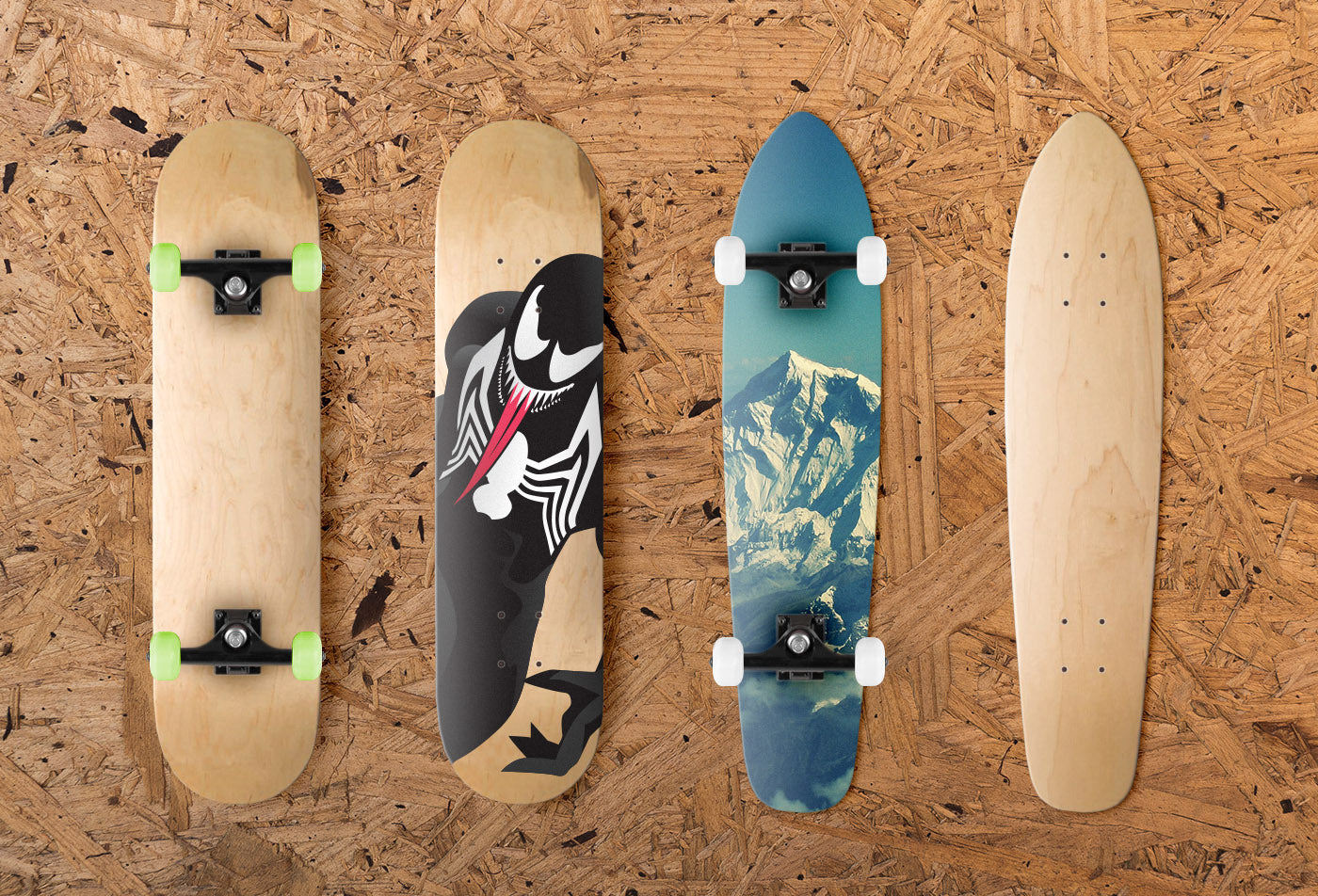 Free 4-Way Skateboard Mockup PSD