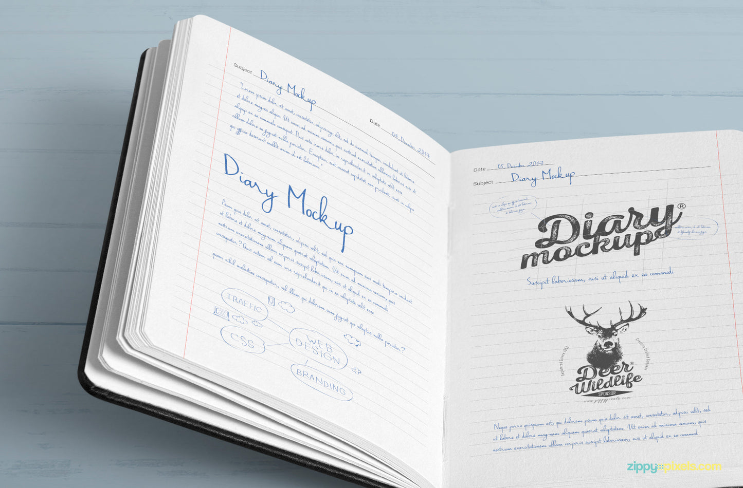 Free Open Diary Mockup