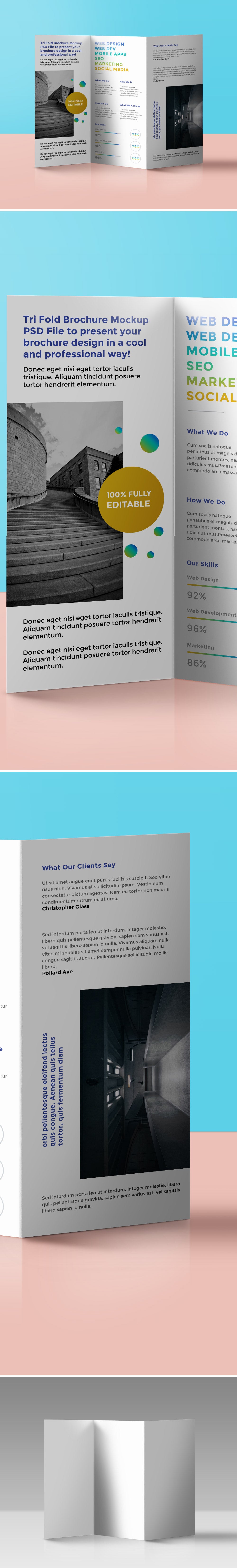 Free Standing Tri-Fold Brochure Mockup PSD
