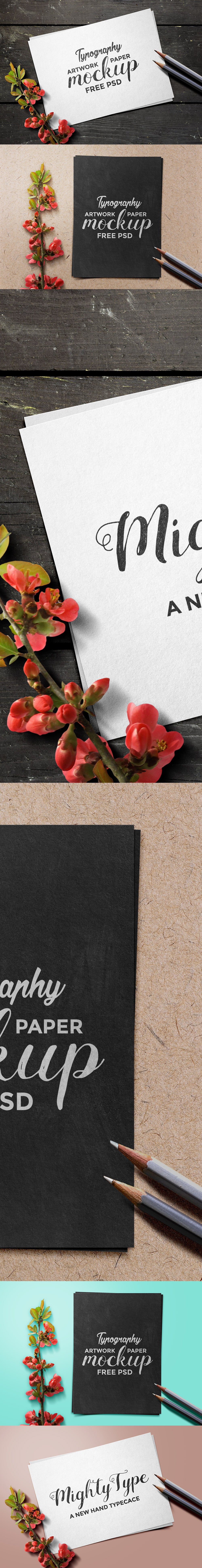 Free Typography Artwork Paper Mockup PSD