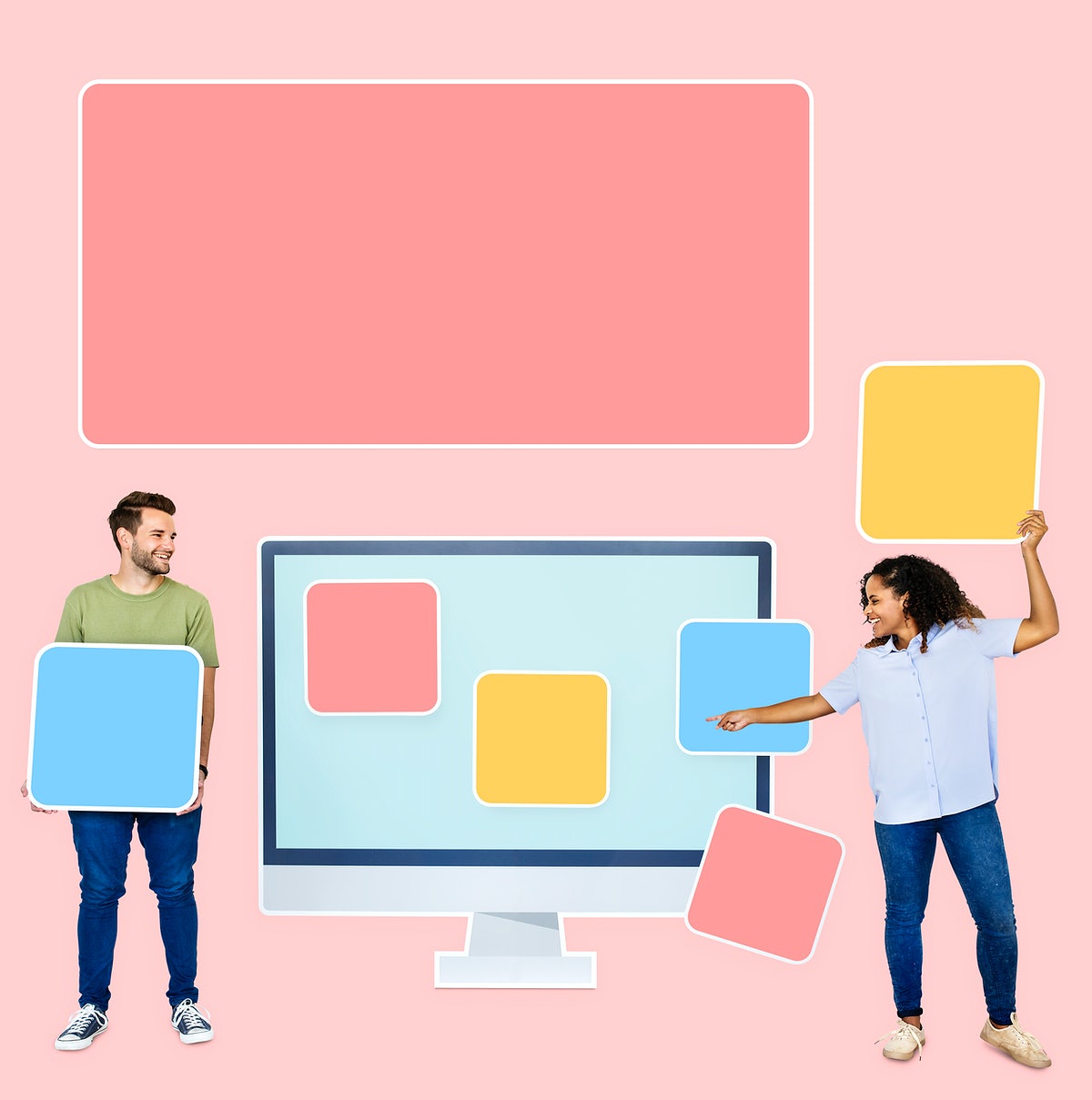 Free A Man And A Woman Holding Blank Cardboard Squares