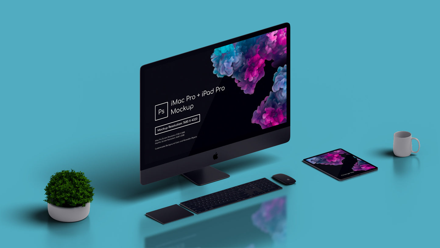 Free iMacPro + iPadPro PSD Mockup