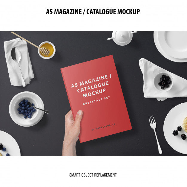 Free A5 Magazine Catalogue Mockup Psd