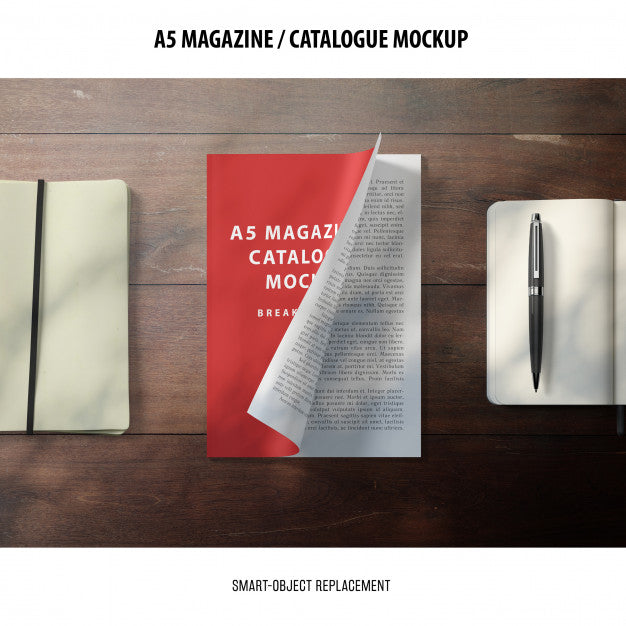 Free A5 Magazine Catalogue Mockup Psd