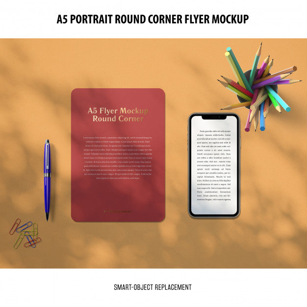 Free A5 Round Corner Flyer Mockup Psd
