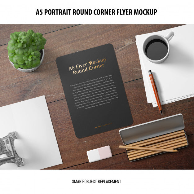 Free A5 Round Corner Flyer Mockup Psd