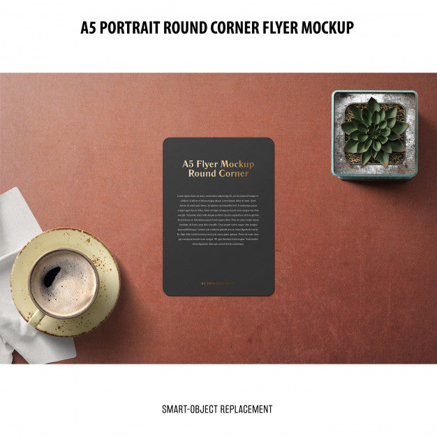 Free A5 Round Corner Flyer Mockup Psd