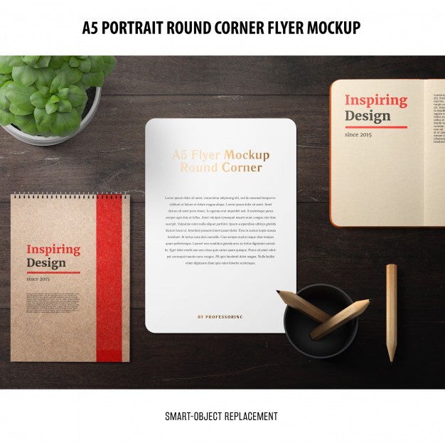 Free A5 Round Corner Flyer Mockup Psd