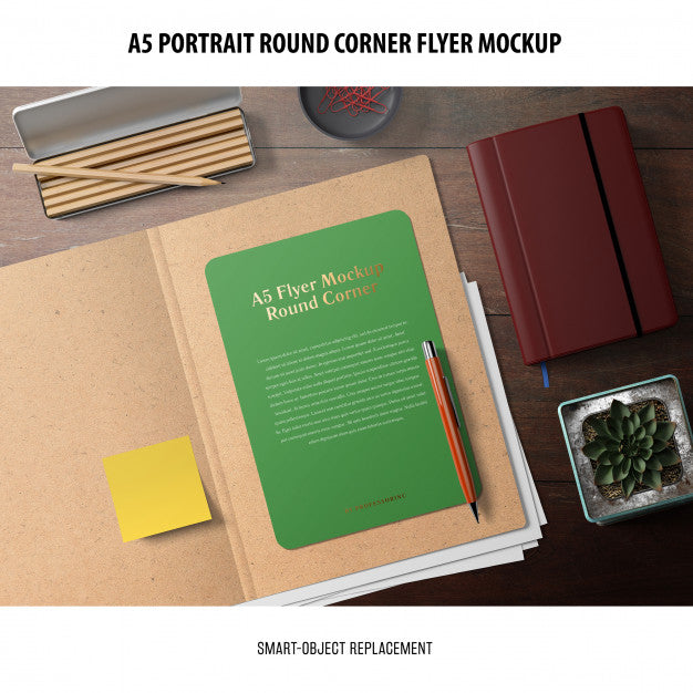 Free A5 Round Corner Flyer Mockup Psd