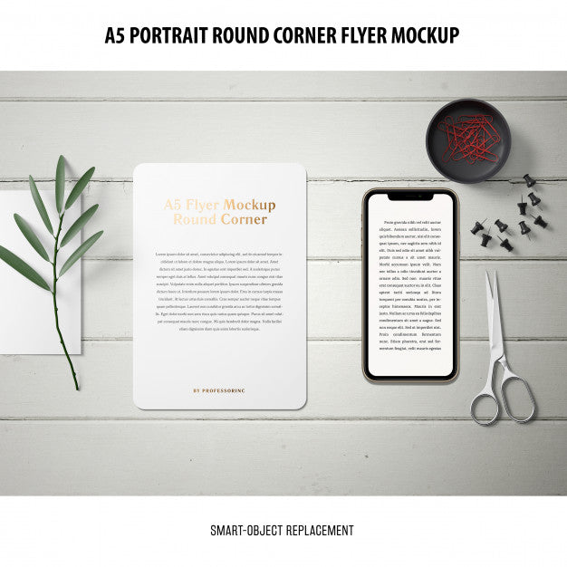 Free A5 Round Corner Flyer Mockup Psd