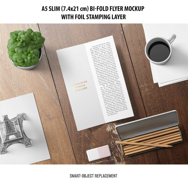 Free A5 Slim Bi-Fold Flyer Mockup Psd