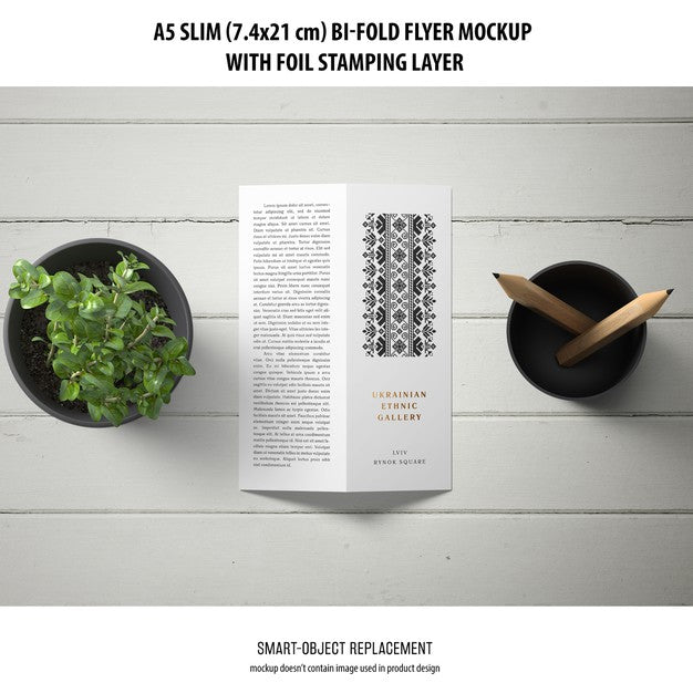 Free A5 Slim Bi-Fold Flyer Mockup Psd