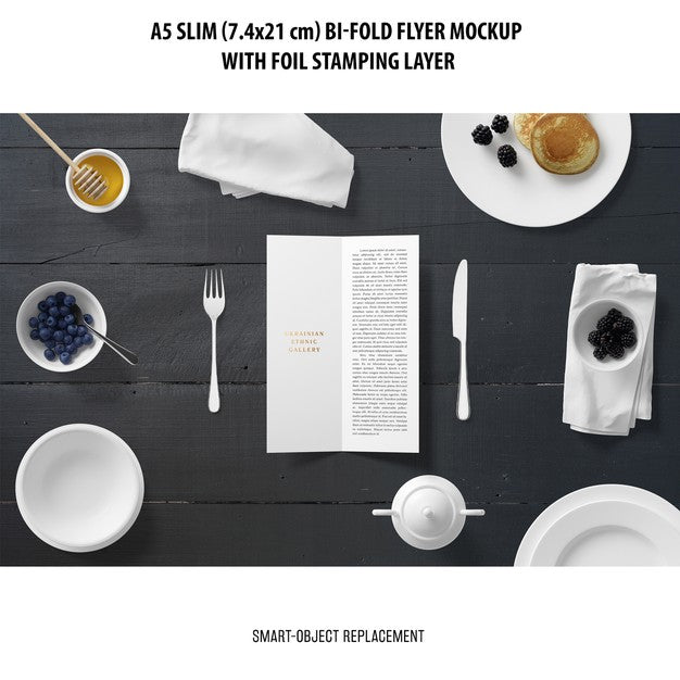 Free A5 Slim Bi-Fold Flyer Mockup Psd