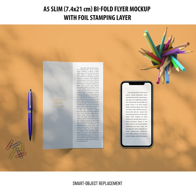 Free A5 Slim Bi-Fold Flyer Mockup Psd
