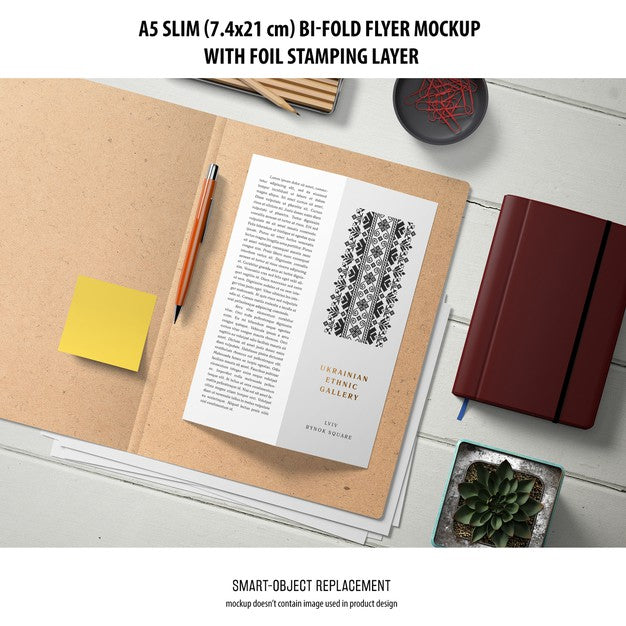 Free A5 Slim Bi-Fold Flyer Mockup Psd