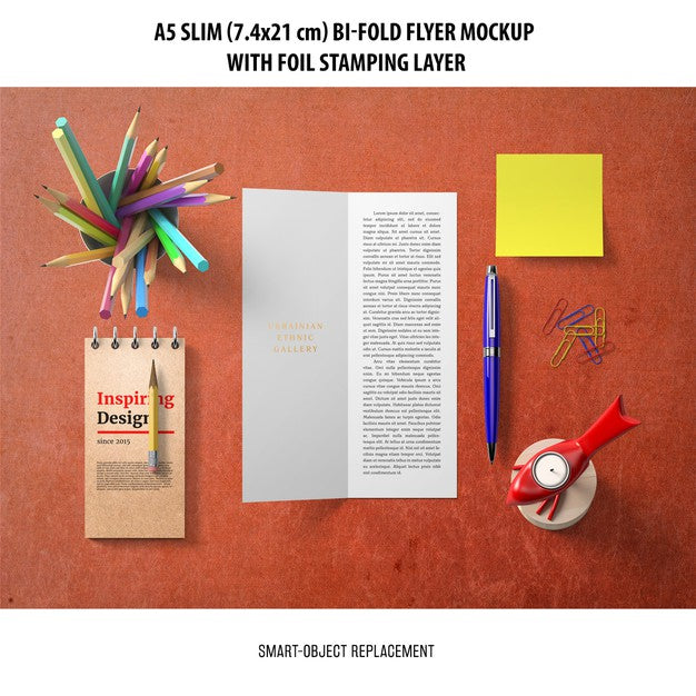 Free A5 Slim Bi-Fold Flyer Mockup Psd