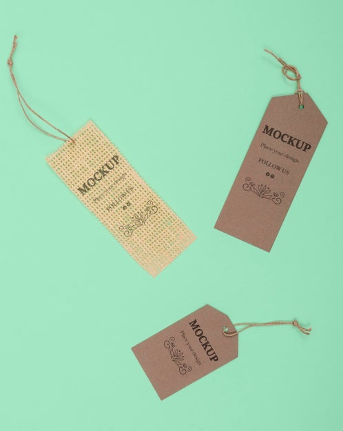 Free Above View Eco Tags On Green Background Psd