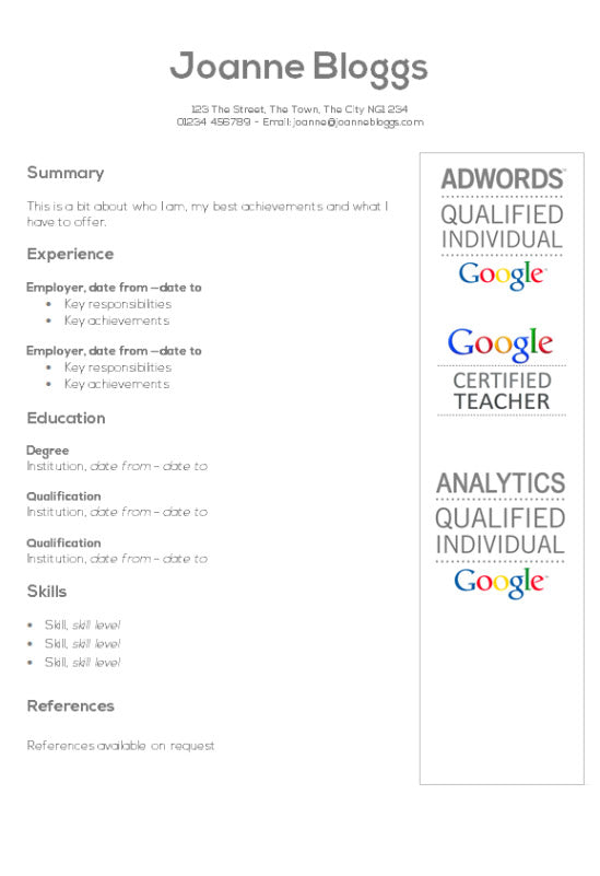 Free Accredited CV Resume Template in Microsoft Word (DOCX) Format