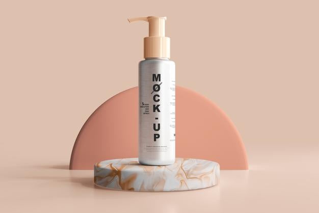Free Aluminum Body Cosmetic Pump Bottle Mockup Psd