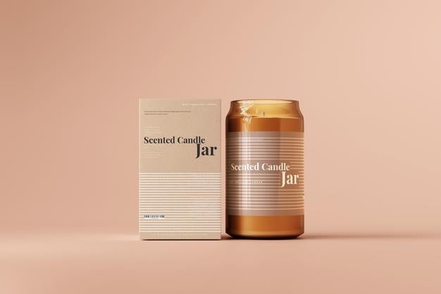 Free Amber Glass Candle And Box Mockup Psd