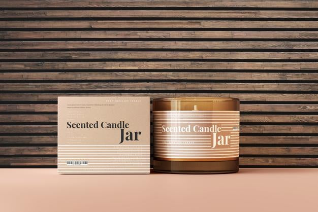 Free Amber Glass Candle And Box Mockup Psd