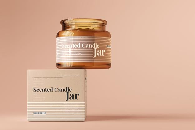 Free Amber Glass Candle Jar And Box Mockup Psd