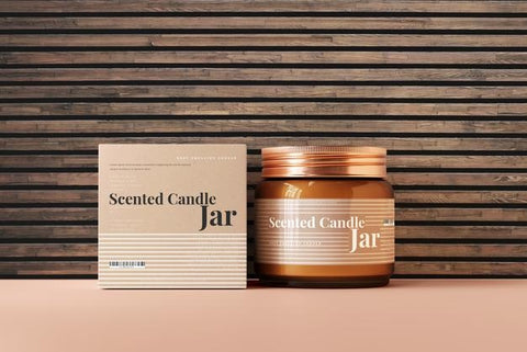 Free Amber Glass Candle Jar And Box Mockup Psd