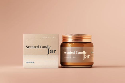 Free Amber Glass Candle Jar And Box Mockup Psd
