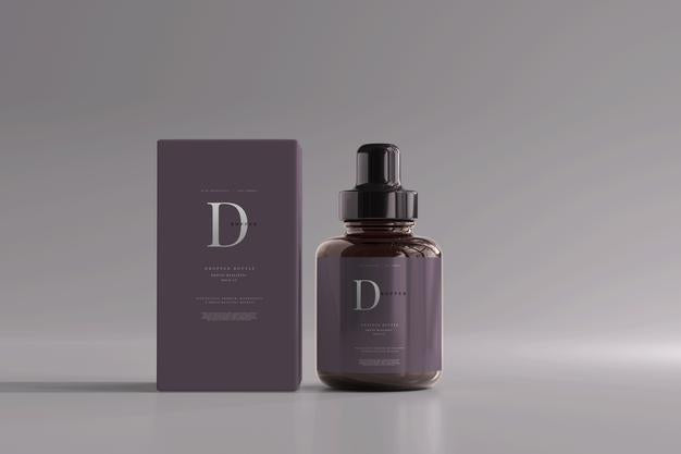 Free Amber Glass Dropper Bottle With Box Mockup Psd