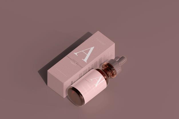 Free Amber Glass Dropper Bottle With Box Mockup Psd