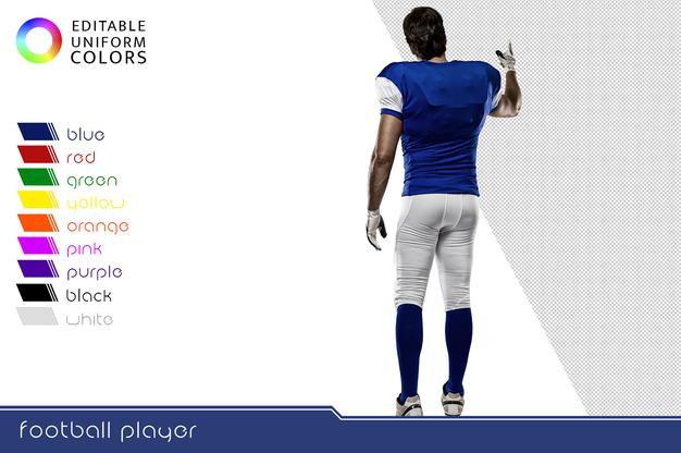 Free American Football Player With Several Colorful Uniforms Psd