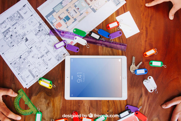 Free Architect Desk With Tablet Mockup Psd