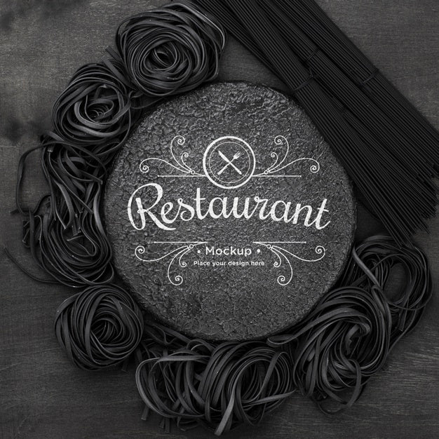 Free Arrangement Of Dark Spaghetti Mock-Up Psd
