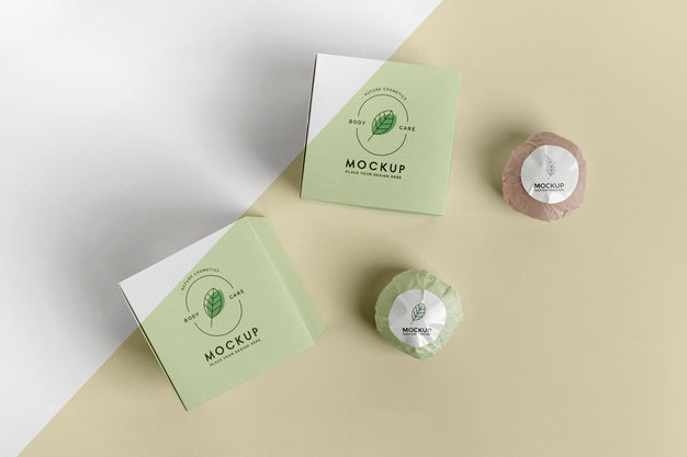 Free Arrangement With Boxes And Bath Bombs Top View Psd