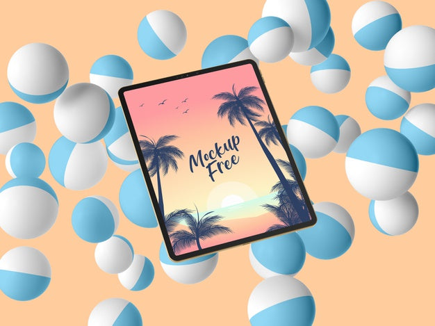 Free Arrangement With Tablet And Balls Psd