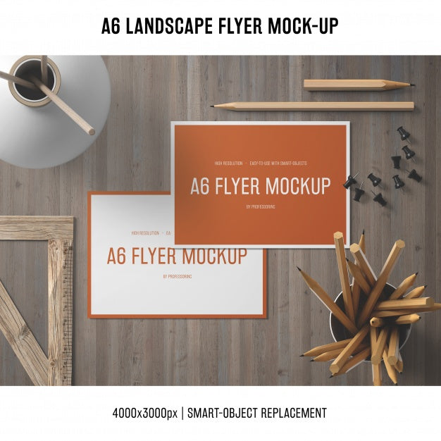 Free Artistic A6 Landscape Flyer Mock-Up Psd