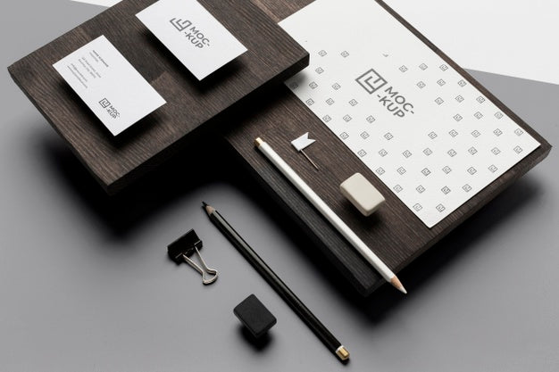 Free Assortment Of Mock-Up Stationery On Wood Psd