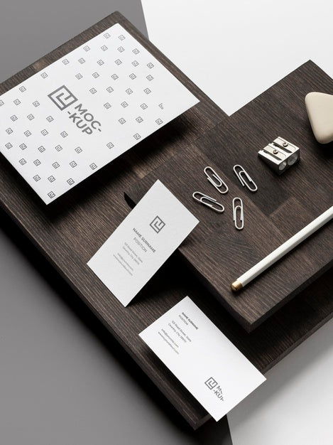 Free Assortment Of Mock-Up Stationery On Wood Psd