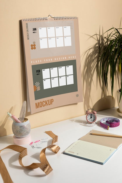 Free Assortment Of Mock-Up Wall Calendar Indoors Psd