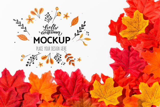 Free Autumnal Colorful Leaves Arrangement Psd