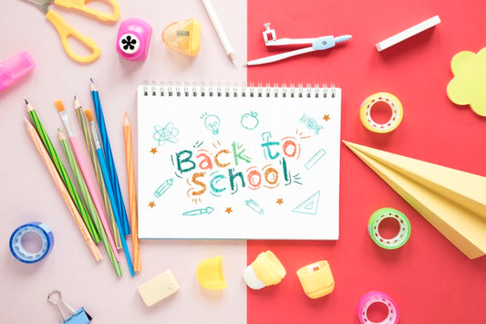 Free Back To School Supplies On Pink And Red Background Psd