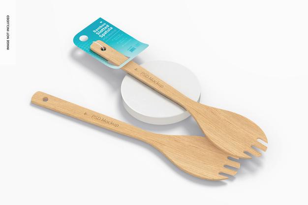 Free Bamboo Slotted Spatulas Mockup Psd