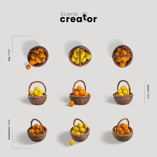 Free Basket With Lemons And Oranges View Of Spring Scene Creator Psd