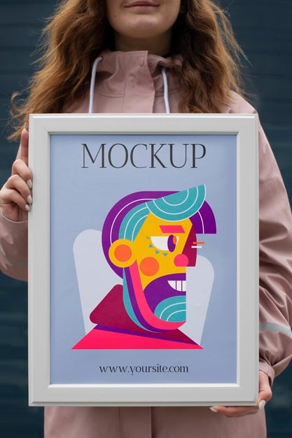 Free Beautiful Frame Model Mockup Held By Girl Psd