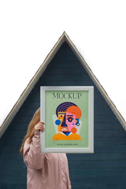 Free Beautiful Frame Model Mockup Held By Girl Psd