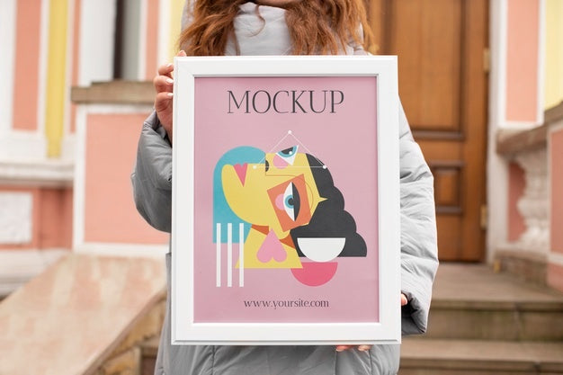Free Beautiful Frame Model Mockup Held By Girl Psd